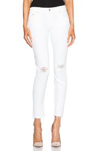 Mother Looker Ankle Fray In White