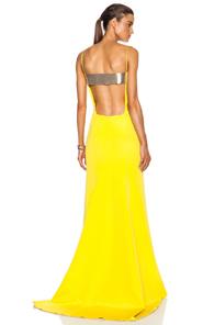 Kaufmanfranco Silk Crepe And Liquid Bugle Gown In Yellow