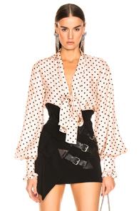 Redemption Tie Blouse In Pink,polka Dots