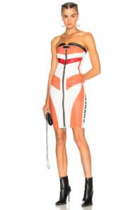 Unravel Leather Moto Bustier Dress In White,pink