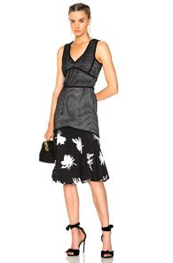 Prabal Gurung Sleeveless Flare Skirt Dress In Black,floral,stripes
