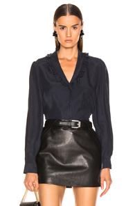 Frame Lettuce Collar Top In Blue
