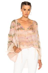 Raquel Allegra Shirred Blouse In Ombre & Tie Dye,pink,purple