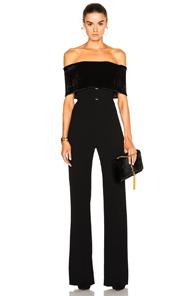 Galvan Velvet Off Shoulder Jumpsuit In Black