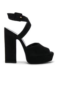 Saint Laurent Suede Debbie Platform Cross Strap Sandals In Black