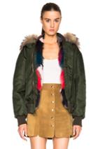 Mr & Mrs Italy Bomber Jacket With Fox & Raccoon Fur In Green
