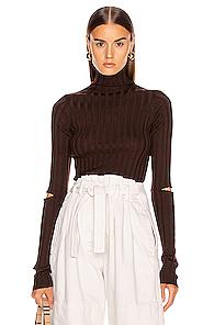 Helmut Lang Slash Rib Turtleneck Top In Brown