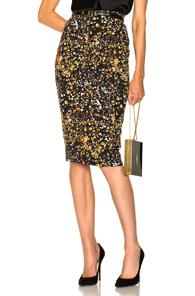 Victoria Beckham Marble Jacquard Pencil Skirt In Abstract,black,yellow