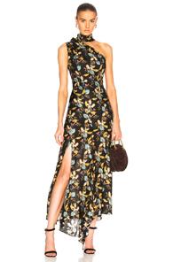 Nicholas One Shoulder Tie Neck Dress In Black,floral