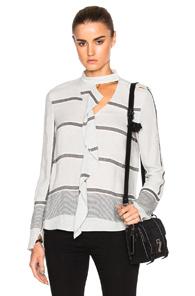 Derek Lam 10 Crosby Ruffle Top In Gray,stripes