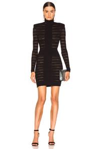 Balmain High Neck Medical Stripe Dress In Black