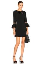 Saint Laurent Sable Bell Sleeve Dress With Bow In Black