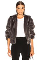 Helmut Lang Hooded Faux Mink Bomber Jacket In Gray