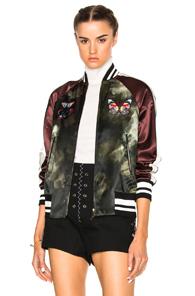 Valentino Butterfly Bomber Jacket In Green,purple,ombre & Tie Dye