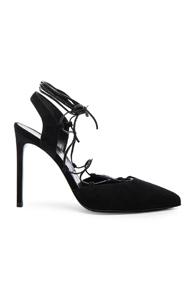 Saint Laurent Paris Skinny Suede Lace Up Heels In Black