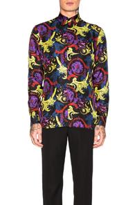 Versace Printed Shirt In Black,purple,paisley,yellow