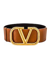 Valentino Go Logo Buckle Belt In Brown