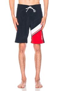 Thom Browne Brushed Finish Directional Color Block Chevron Board Short In Blue