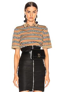 Burberry Stripe Polo Top In Neutral,stripes