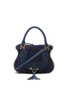 Chloe Medium Suede & Leather Marcie Satchel In Blue