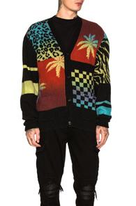 Amiri Ombre Patchwork Cardigan In Animal Print,black,blue,plaid,red,tropical