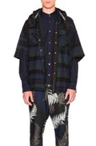 Sacai Shirt Jacket In Green,checkered & Plaid