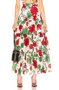 Alexis Delora Skirt In Green,floral,red,white