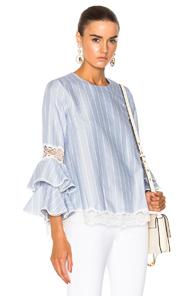 Jonathan Simkhai Bold Stripe Poplin Long Sleeve Top In Blue,stripes