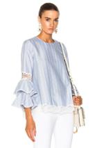 Jonathan Simkhai Bold Stripe Poplin Long Sleeve Top In Blue,stripes