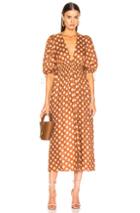 Zimmermann Primrose Shirred Waist Long Dress In Brown,pink,polka Dots,