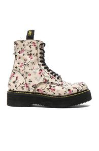 R13 Embroidered Leather Stack Boots In White,floral