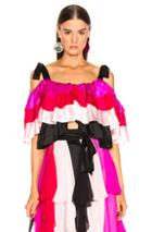 Rodarte Tiered Off The Shoulder Blouse In Pink,red,stripes,white