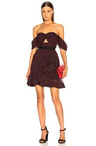 Self-portrait Off Shoulder Plumetis Mini Dress In Blue,red,floral