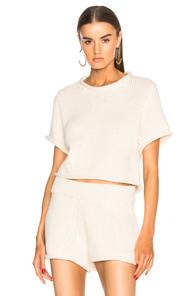 Alexander Wang Cropped Short Sleeve Sweater In Neutral