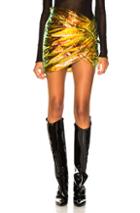 Alexandre Vauthier Holographic Leather Ruched Mini Skirt In Green,metallic,orange,yellow