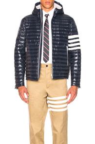 Thom Browne 4 Bar Stripe Quilted Hooded Jacket In Blue,stripes,white