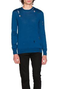 Alexander Mcqueen Long Sleeve Crew Neck Sweater In Blue