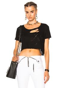 Unravel Distress Cropped Basic Tee In Black