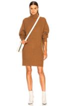 Sally Lapointe Cashmere Silk Turtleneck Sweater Dress In Brown