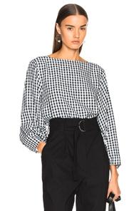 Tibi Boatneck Top In Black,checkered & Plaid