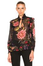 Nicholas Peony Floral Ruffle Top In Black,floral,pink,red