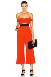 Self-portrait Off Shoulder Flare Jumpsuit In Red
