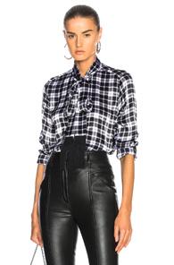 Equipment Essential Tie Neck Blouse In Black,checkered & Plaid
