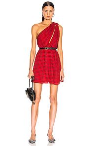 Saint Laurent Star One Shoulder Dress In Red,stars