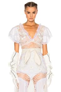 Rodarte Lace Trim And Laser Cut Detail Blouse In White