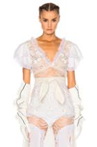 Rodarte Lace Trim And Laser Cut Detail Blouse In White