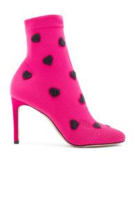 Valentino Heart Print Rockstud Bodytech Booties In Pink,polka Dots