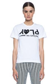 Comme Des Garcons Play Jersey Black Print Tee In White