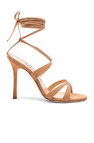 Manolo Blahnik Suede Criss Sandals In Neutrals