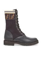 Fendi Leather & Knit Rockoko Hiking Boots In Black